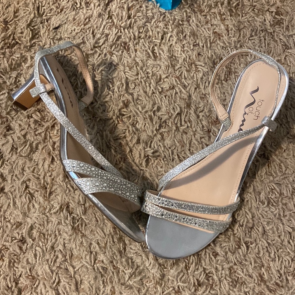 Sliver sparkly short heels size 7